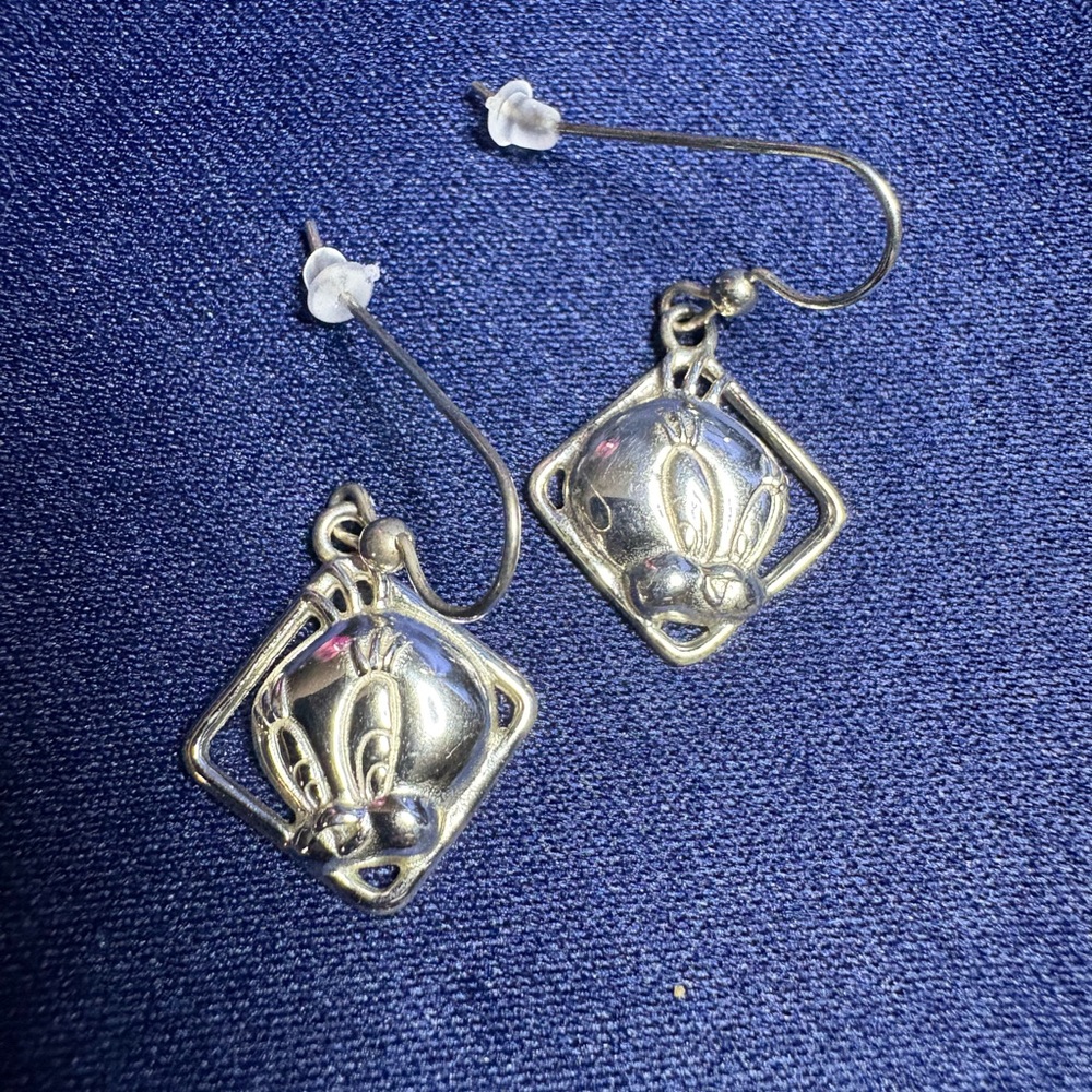 Earrings Tweety Bird Character Warner Bros. 925 Sterling Silver Dangles Drop